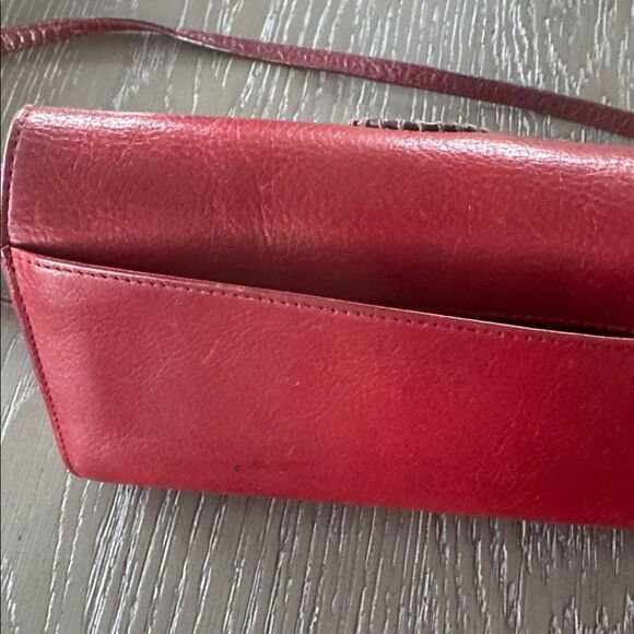 Brighton Red Leather Croc Heart Accent Stitched Crossbody Bag Wallet Organizer - Picture 14 of 16